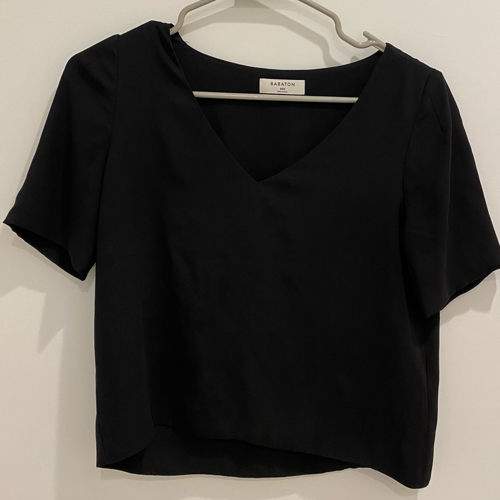 Black Aritzia Babaton short sleeve blouse